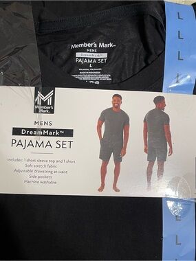 Men's Pajama Set Short Sleeve Tee & Shorts Set - Black